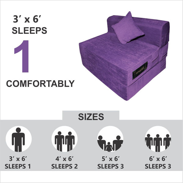 Rejoice Sofa Cum Bed - 1 Seater, Plain Cushion ( Premium Molfino Fabric, Purple )