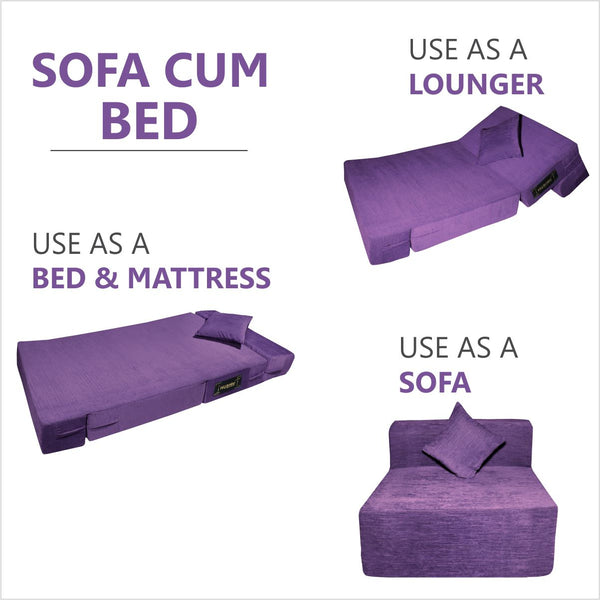 Rejoice Sofa Cum Bed - 1 Seater, Plain Cushion ( Premium Molfino Fabric, Purple )