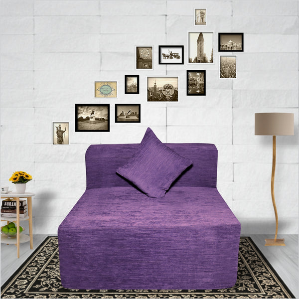 Rejoice Sofa Cum Bed - 1 Seater, Plain Cushion ( Premium Molfino Fabric, Purple )