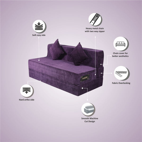Rejoice Sofa Cum Bed - 3 Seater, Plain Cushion (Premium Molfino Fabric- Purple)