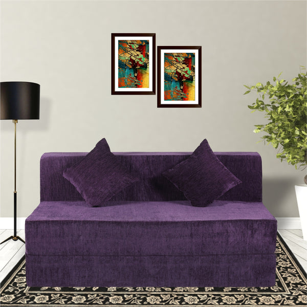 Rejoice Sofa Cum Bed - 3 Seater, Plain Cushion (Premium Molfino Fabric- Purple)