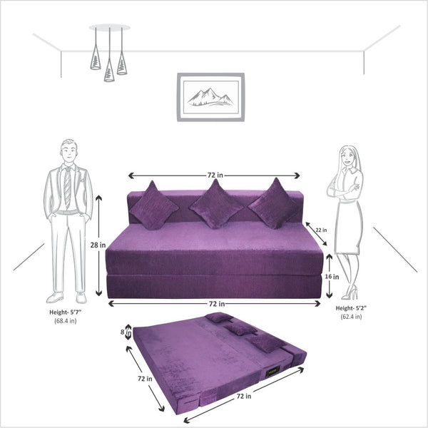 Rejoice Sofa Cum Bed Cover - 3 Seater, Plain Cushion ( Premium Molfino Fabric,  Purple )