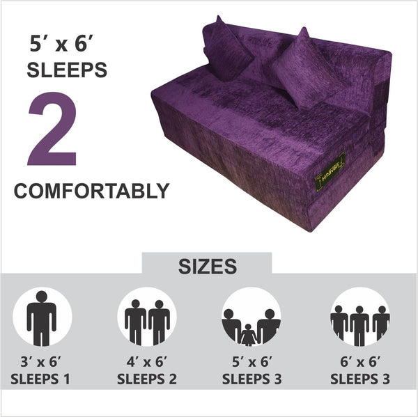 Rejoice Sofa Cum Bed - 3 Seater, Plain Cushion (Premium Molfino Fabric- Purple)