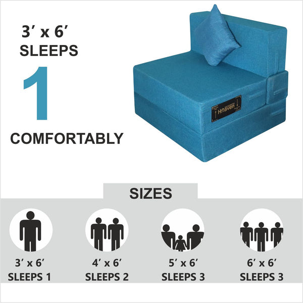 Rejoice Sofa Cum Bed - 1 Seater, Plain Cushion (Jute Fabric- Sky Blue)