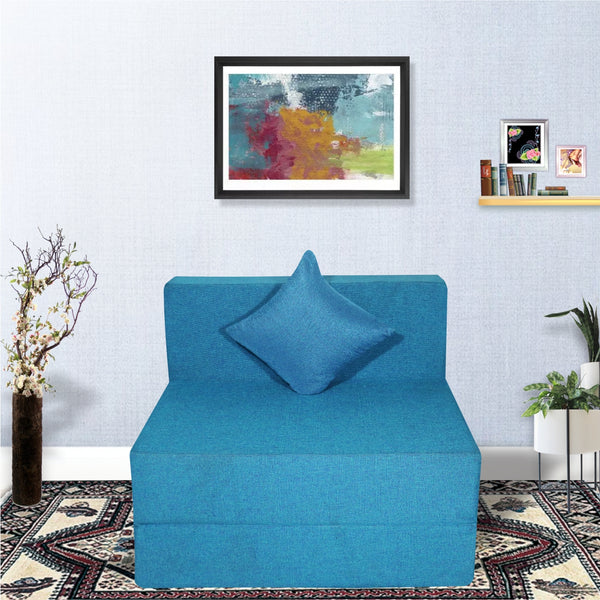 Rejoice Sofa Cum Bed Cover - 1  Seater, Plain Cushion ( Jute Fabric,  Blue )