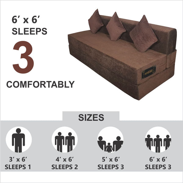 Rejoice Sofa Cum Bed - 4 Seater, Plain Cushion ( Premium Molfino Fabric, Brown )