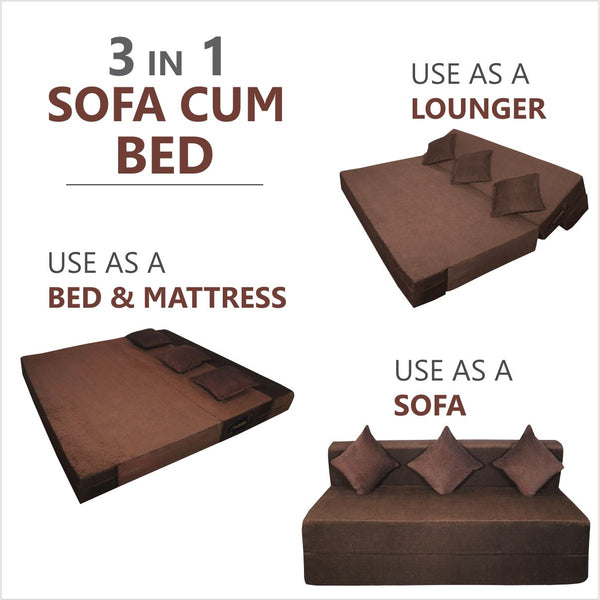 Rejoice Sofa Cum Bed - 4 Seater, Plain Cushion ( Premium Molfino Fabric, Brown )