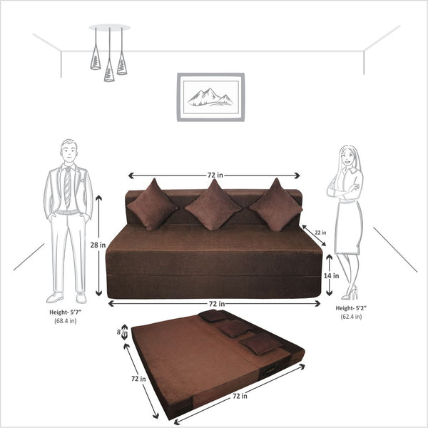 Rejoice Sofa Cum Bed - 4 Seater, Plain Cushion ( Premium Molfino Fabric, Brown )