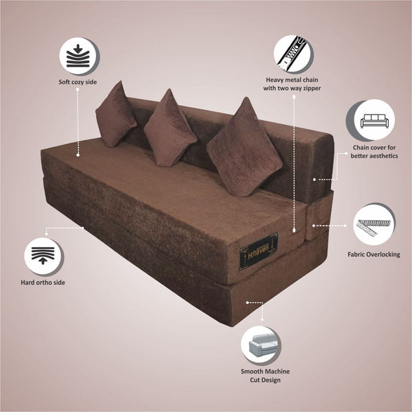 Rejoice Sofa Cum Bed - 4 Seater, Plain Cushion ( Premium Molfino Fabric, Brown )
