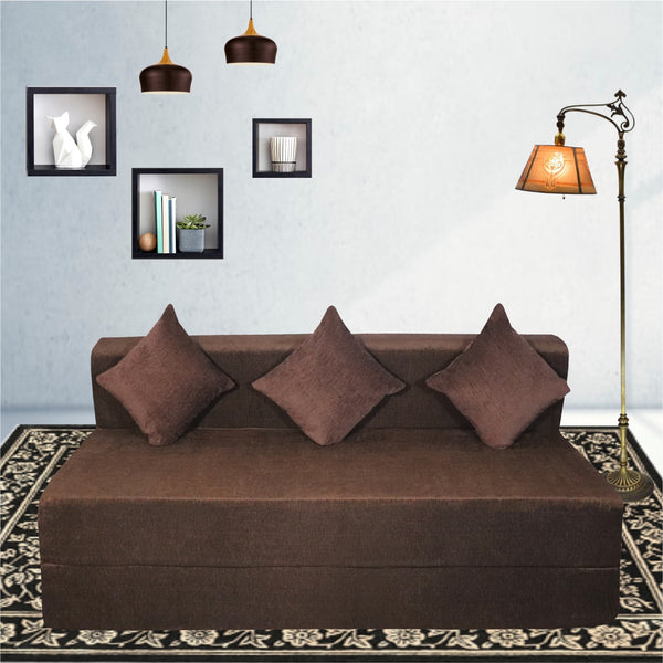 Rejoice Sofa Cum Bed - 4 Seater, Plain Cushion ( Premium Molfino Fabric, Brown )