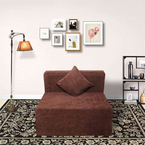 Rejoice Sofa Cum Bed Cover - 1  Seater, Plain Cushion ( Premium Molfino Fabric,  Brown )