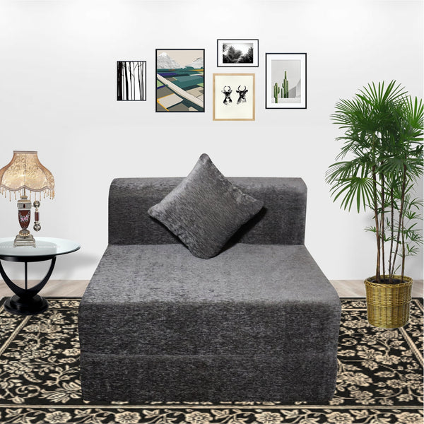 Rejoice Sofa Cum Bed Cover - 1  Seater, Plain Cushion ( Premium Molfino Fabric,  Grey )