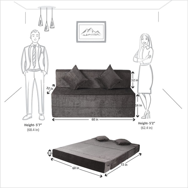 Rejoice Sofa Cum Bed - 3 Seater, Plain Cushion ( Premium Molfino Fabric, Fossil Grey )