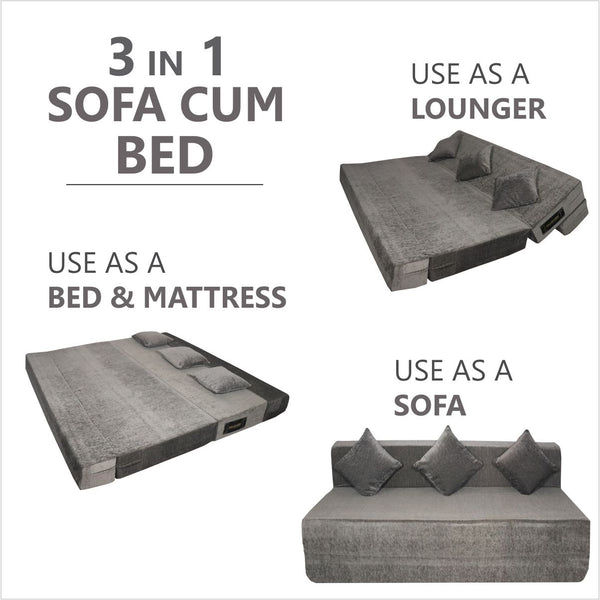 Rejoice Sofa Cum Bed - 3 Seater, Plain Cushion ( Premium Molfino Fabric, Grey )