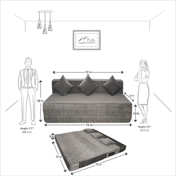 Rejoice Sofa Cum Bed Cover - 3 Seater, Plain Cushion ( Premium Molfino Fabric,  Grey )