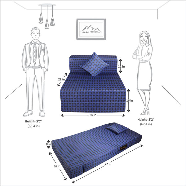 Rejoice Sofa Cum Bed Cover - 1  Seater, Plain Cushion ( Premium Molfino Fabric,  Blue )