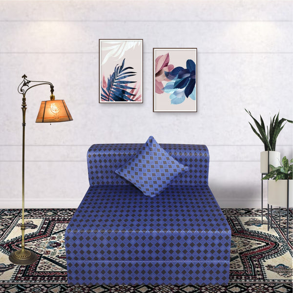 Rejoice Sofa Cum Bed Cover - 1  Seater, Plain Cushion ( Premium Molfino Fabric,  Blue )