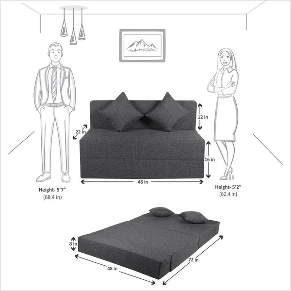 Rejoice Sofa Cum Bed Cover - 2 Seater, Plain Cushion ( Premium Molfino Fabric, Grey)