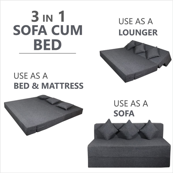 Grey Jute Fabric 6×6 Sofa cum Bed with 3 Cushion