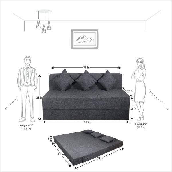Rejoice Sofa Cum Bed Cover - 3 Seater, Plain Cushion ( Jute Fabric,  Grey )