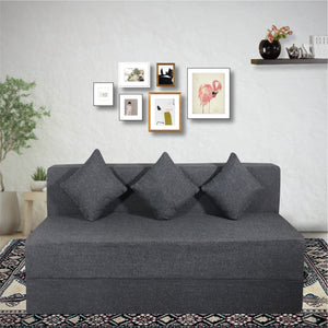 Rejoice Sofa Cum Bed - 4 Seater Plain Cushion ( Jute Fabric, Dark Grey )
