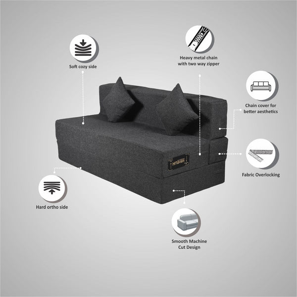 Rejoice Sofa Cum Bed - 3  Seater, Plain Cushion ( Jute Fabric, Grey )