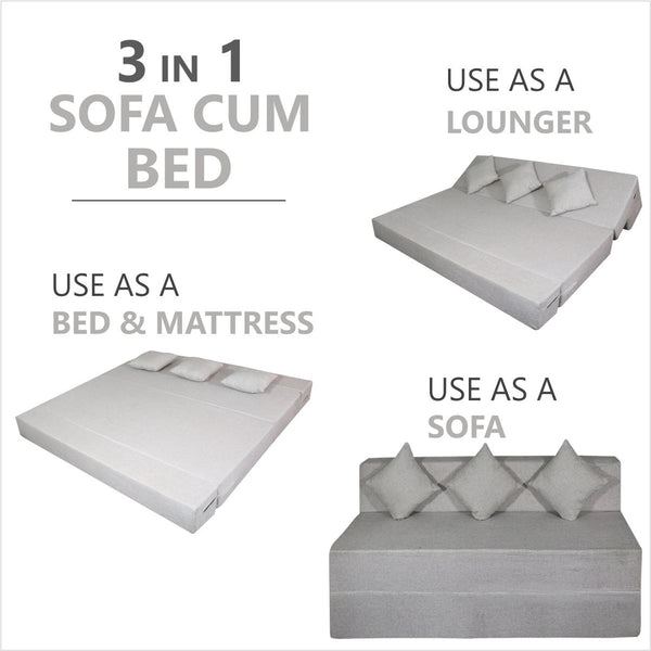 Rejoice Sofa Cum Bed -  4  Seater, Plain Cushion Cushion ( Jute Fabric, Light Grey )