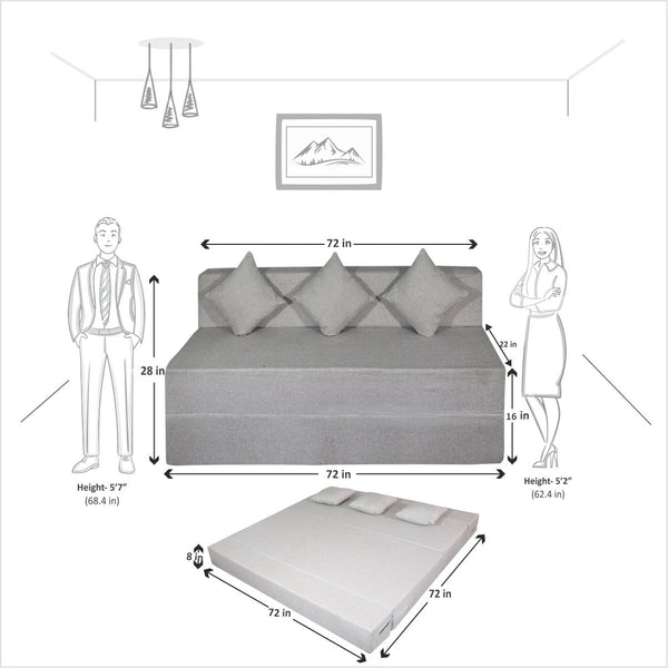 Rejoice Sofa Cum Bed Cover - 3 Seater, Plain Cushion ( Jute Fabric,  Light Grey )