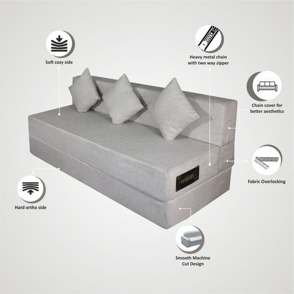 Rejoice Sofa Cum Bed -  4  Seater, Plain Cushion Cushion ( Jute Fabric, Light Grey )