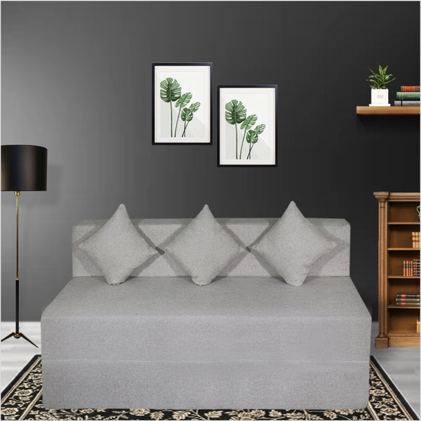 Rejoice Sofa Cum Bed -  4  Seater, Plain Cushion Cushion ( Jute Fabric, Light Grey )
