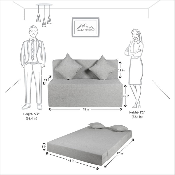 Rejoice Sofa Cum Bed - 2  Seater, Plain Cushion ( Jute Fabric, Light grey  )