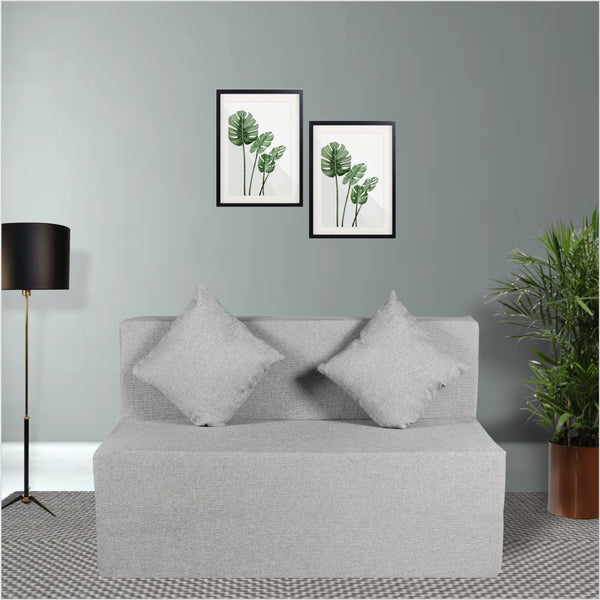 Rejoice Sofa Cum Bed Cover - 2 Seater, Plain Cushion ( Jute Fabric, Light Grey )