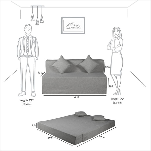 Rejoice Sofa Cum Bed - 3  Seater, Plain Cushion ( Jute Fabric, Grey )