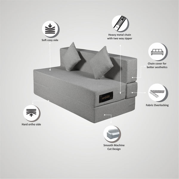 Rejoice Sofa Cum Bed - 3  Seater, Plain Cushion ( Jute Fabric, Grey )