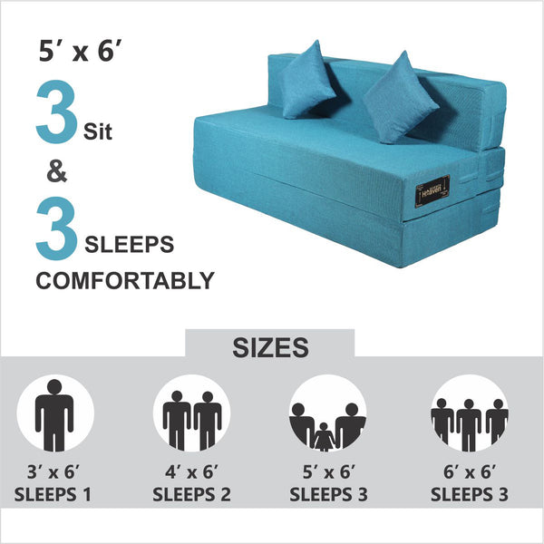 Rejoice Sofa Cum Bed - 3  Seater, Plain Cushion ( Jute Fabric, Sky Blue )