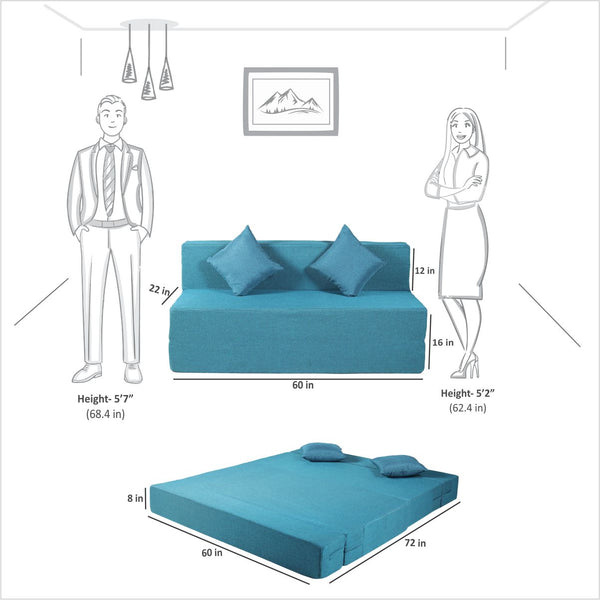 Rejoice Sofa Cum Bed - 3  Seater, Plain Cushion ( Jute Fabric, Sky Blue )