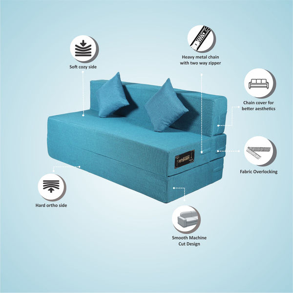 Rejoice Sofa Cum Bed - 3  Seater, Plain Cushion ( Jute Fabric, Sky Blue )