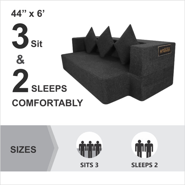 Flipper X Sofa Cum Bed - 3 Seater, ( Jute Fabric, Grey )