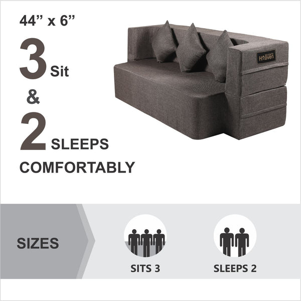 Flipper X Sofa Cum Bed - 3 Seater, Plain Cushion ( Jute Fabric, Brown )