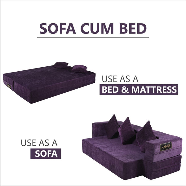 Flipper X Sofa Cum Bed (Memory Foam)- 3 Seater, Plain Cushions (Premium Molfino Fabric- Purple )