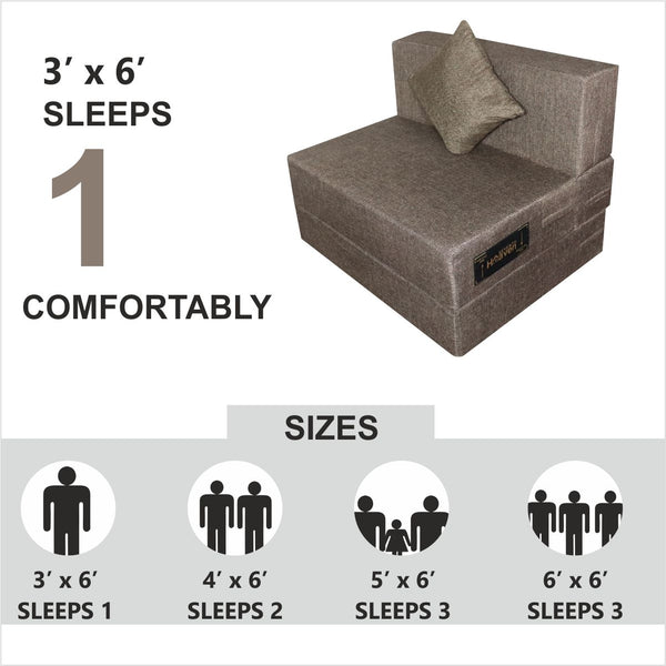 Rejoice Sofa Cum Bed - 1 Seater, Plain Cushion ( Jute Fabric,  Brown )