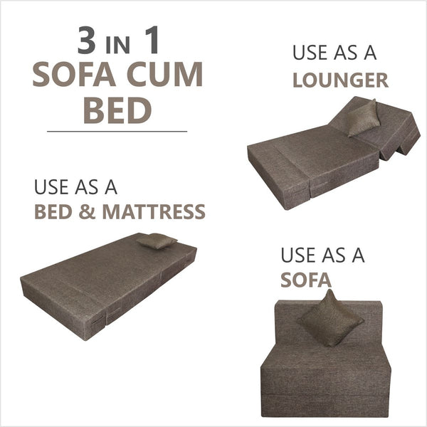 Rejoice Sofa Cum Bed - 1 Seater, Plain Cushion ( Jute Fabric,  Brown )
