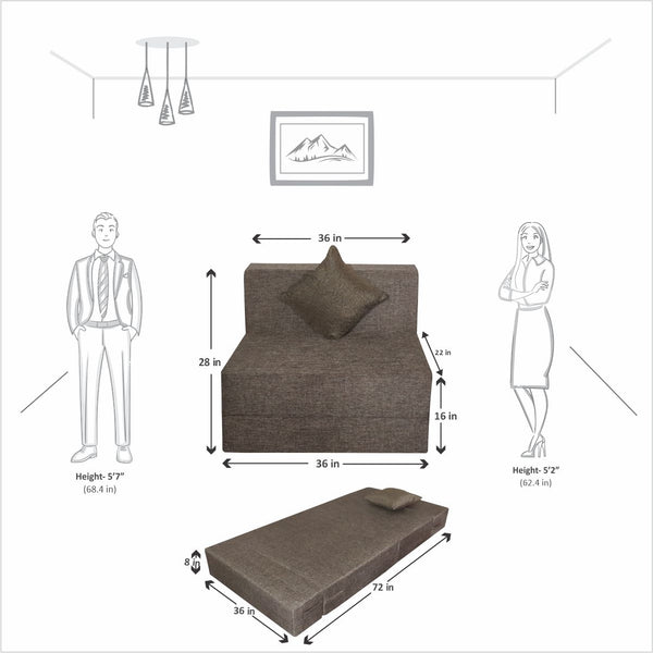 Rejoice Sofa Cum Bed - 1 Seater, Plain Cushion ( Jute Fabric,  Brown )