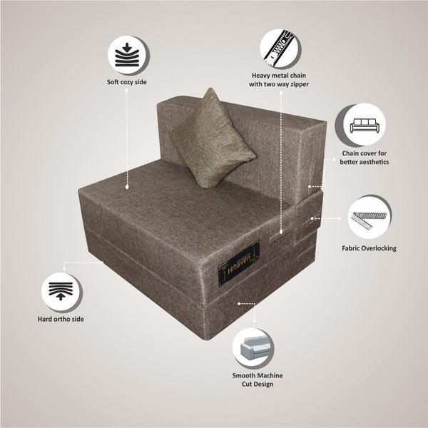 Rejoice Sofa Cum Bed - 1 Seater, Plain Cushion ( Jute Fabric,  Brown )