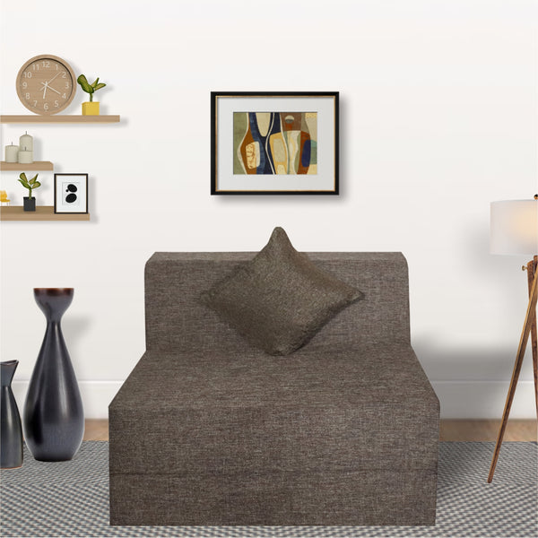 Rejoice Sofa Cum Bed - 1 Seater, Plain Cushion ( Jute Fabric,  Brown )