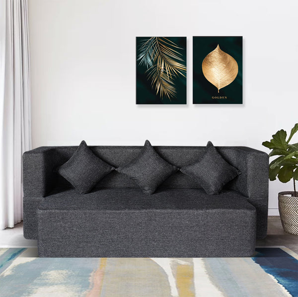 Flipper X Sofa Cum Bed - 3 Seater, Plain Cushion ( Jute Fabric, Dark Grey )
