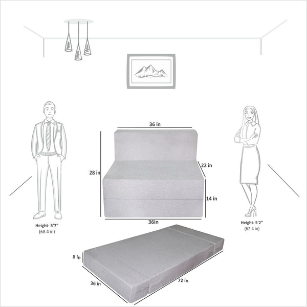 Rejoice Sofa Cum Bed - 1 Seater ( Jute Fabric, Light Grey )