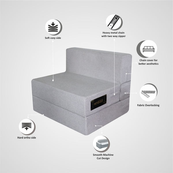 Rejoice Sofa Cum Bed - 1 Seater ( Jute Fabric, Light Grey )