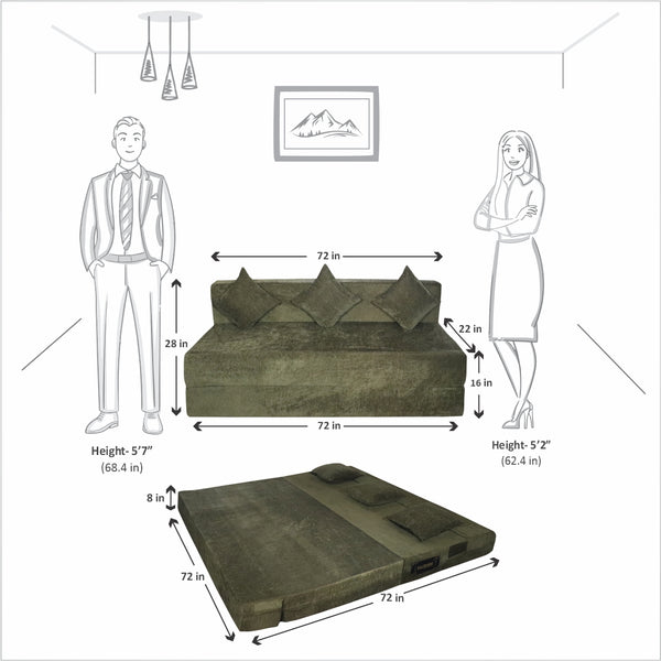 Rejoice Sofa Cum Bed Cover - 3 Seater, Plain Cushion ( Premium Molfino Fabric,  Green)