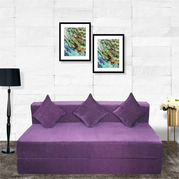 Rejoice Sofa Cum Bed Cover - 3 Seater, Plain Cushion ( Premium Molfino Fabric,  Purple )